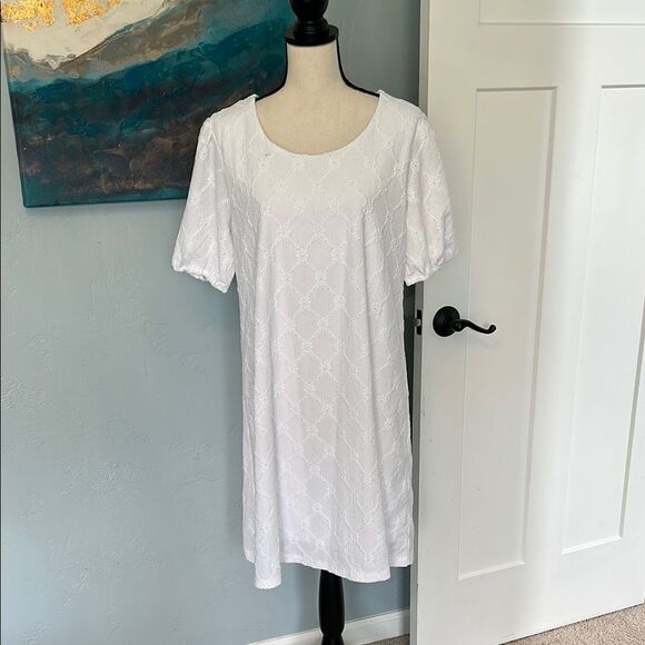 Susan Graver Petite Knit Eyelet Elbow Sleeve Fully Lined Dress *slight flaw* - Picture 1 of 6
